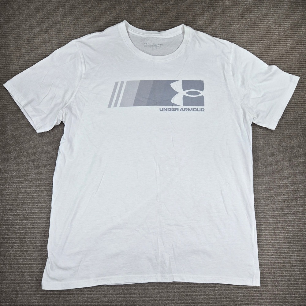 Under Armour Mens XXL White Graphic Logo Loose Fit Short Sleeve T-Shirt